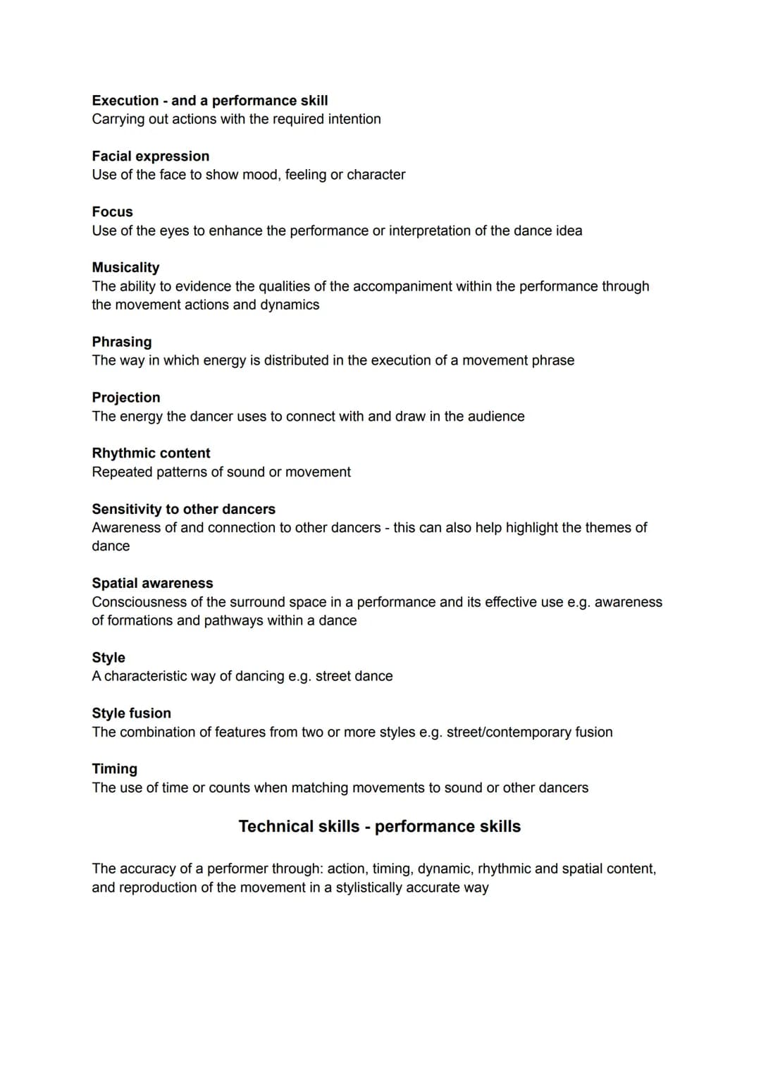 GCSE Dance: Subject Specific Vocabulary
Actions
What a dancer is doing: travelling, turning, elevation, gesture, stillness, use of body part
