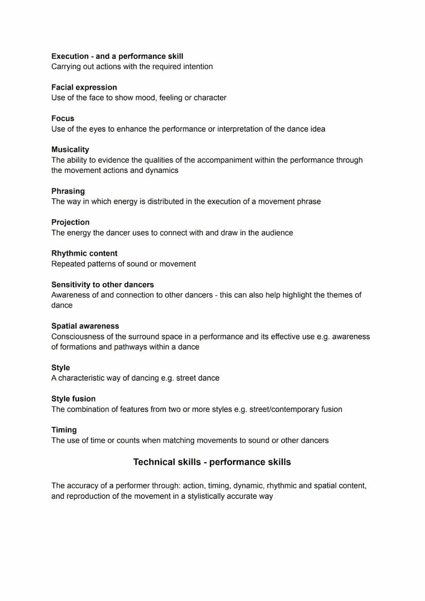 GCSE Dance: Subject Specific Vocabulary
Actions
What a dancer is doing: travelling, turning, elevation, gesture, stillness, use of body part