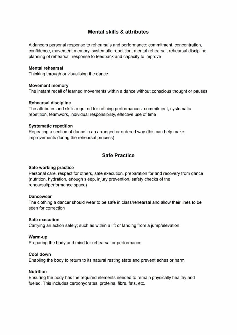 GCSE Dance: Subject Specific Vocabulary
Actions
What a dancer is doing: travelling, turning, elevation, gesture, stillness, use of body part