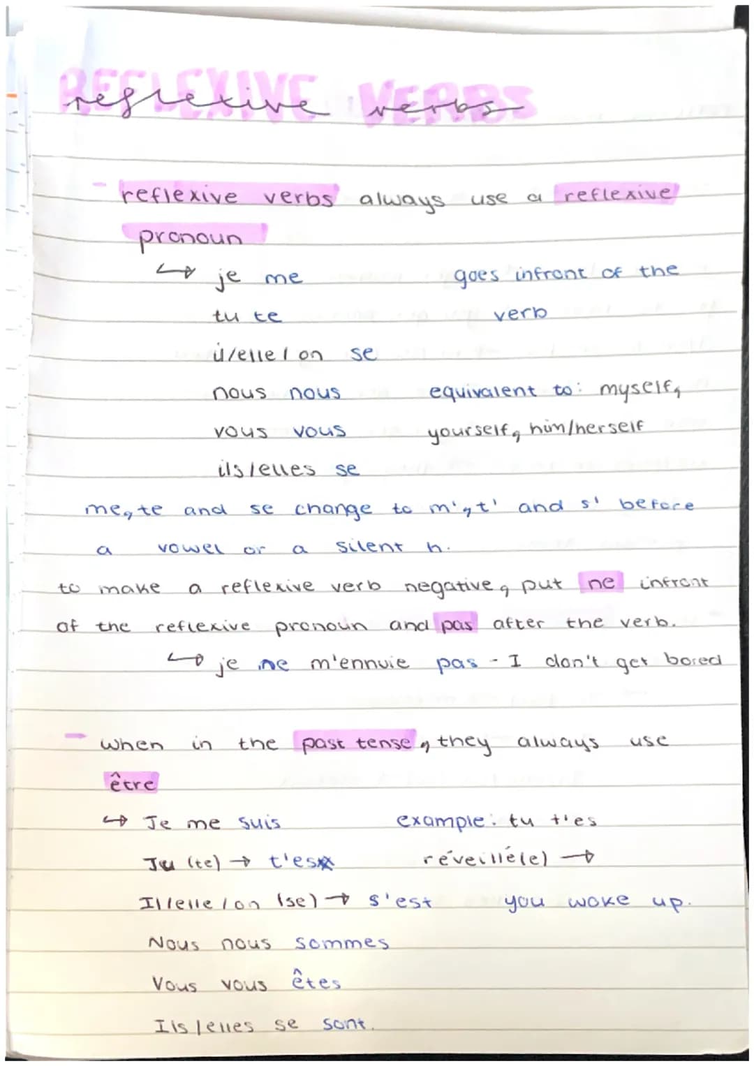 Restétive
a
فسند
reflexive verbs always use
pronoun
of the
to make
je me
tu te
me, te and
i/ellel on
nous nous
20
vous vous
vowel
Verbs
when