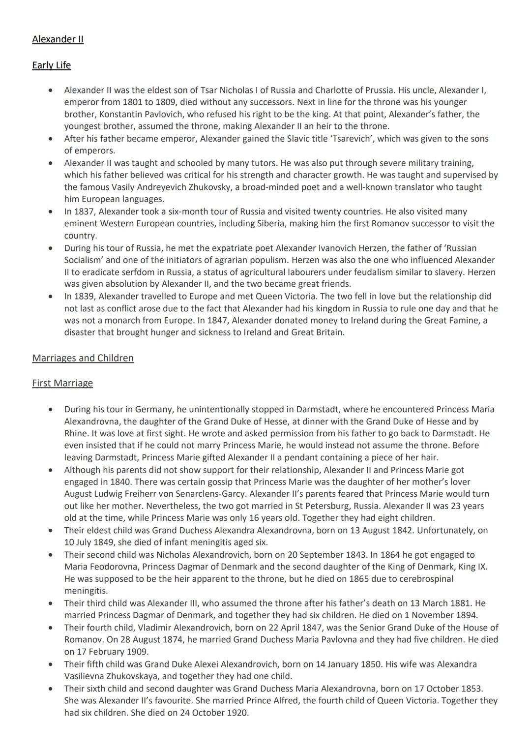 Factfile of Alexander II