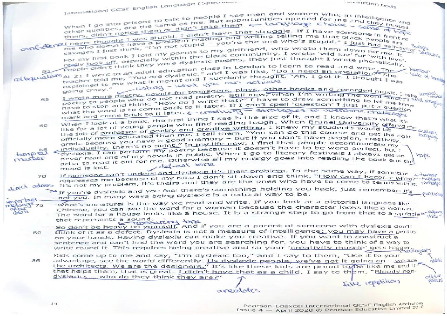 audience
anecdoka
emotive
5
10
15
20
30
International GCSE English Language (Specification A) Paper 1 Section A Non-fiction texts
informal, 