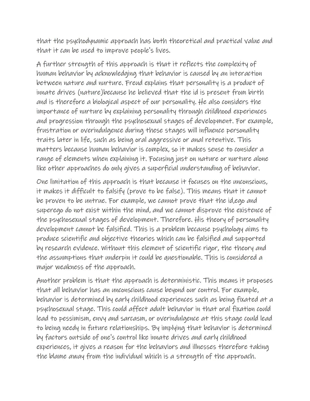 Psychodynamic Approach: assumptions, therapy, evaluation and
Bowlby (evaluation)
Assumption 1- Tripartite personality
Freud believed the adu
