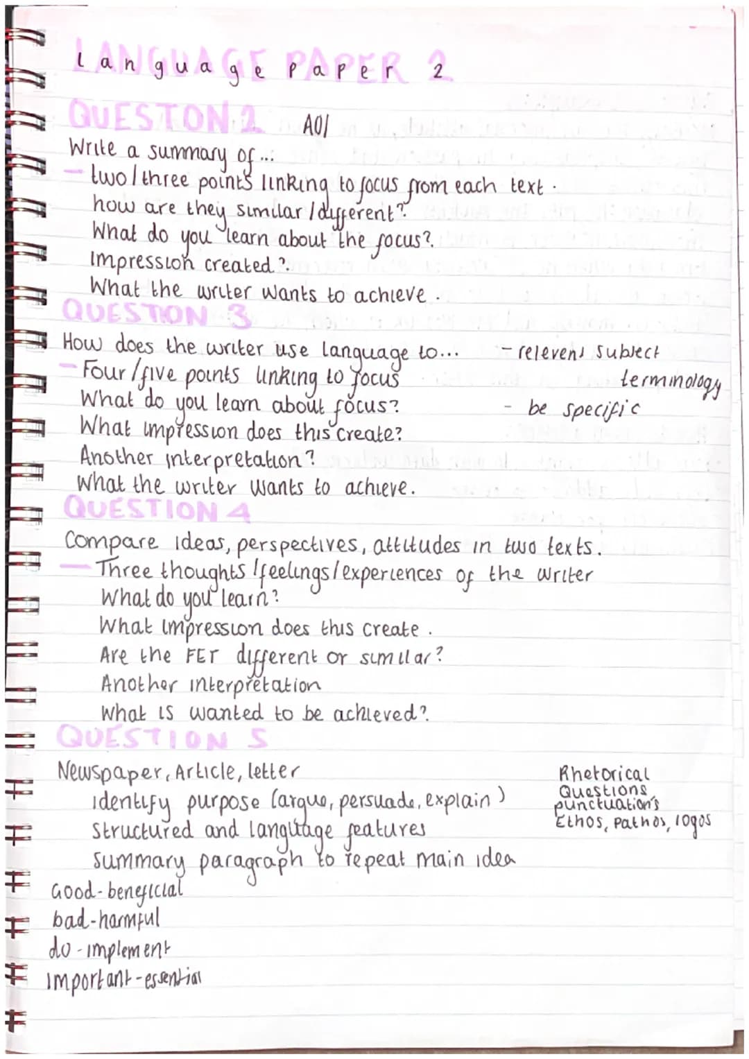 F
H # # # #
F
Language PaPeR 2
QUESTON 2 AOJ
Write a summary of ...
two I three points linking to focus from each text.
Similar / different?