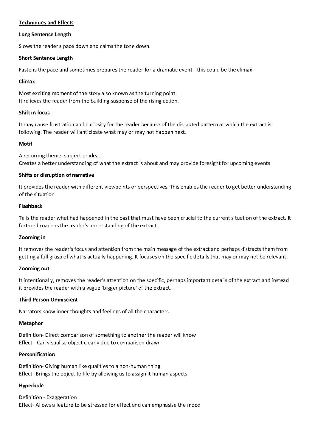 GCSE English Language Techniques and Effects PDF: List of Structural Devices & Examples