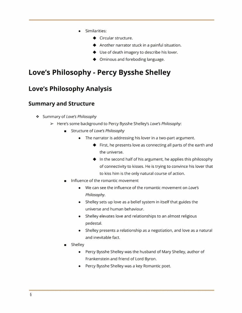 Poetry - Love and Relationships
When We Two Parted - Lord Byron (1788-1824)
When We Two Parted Analysis
Summary and Structure
1
Summary of W
