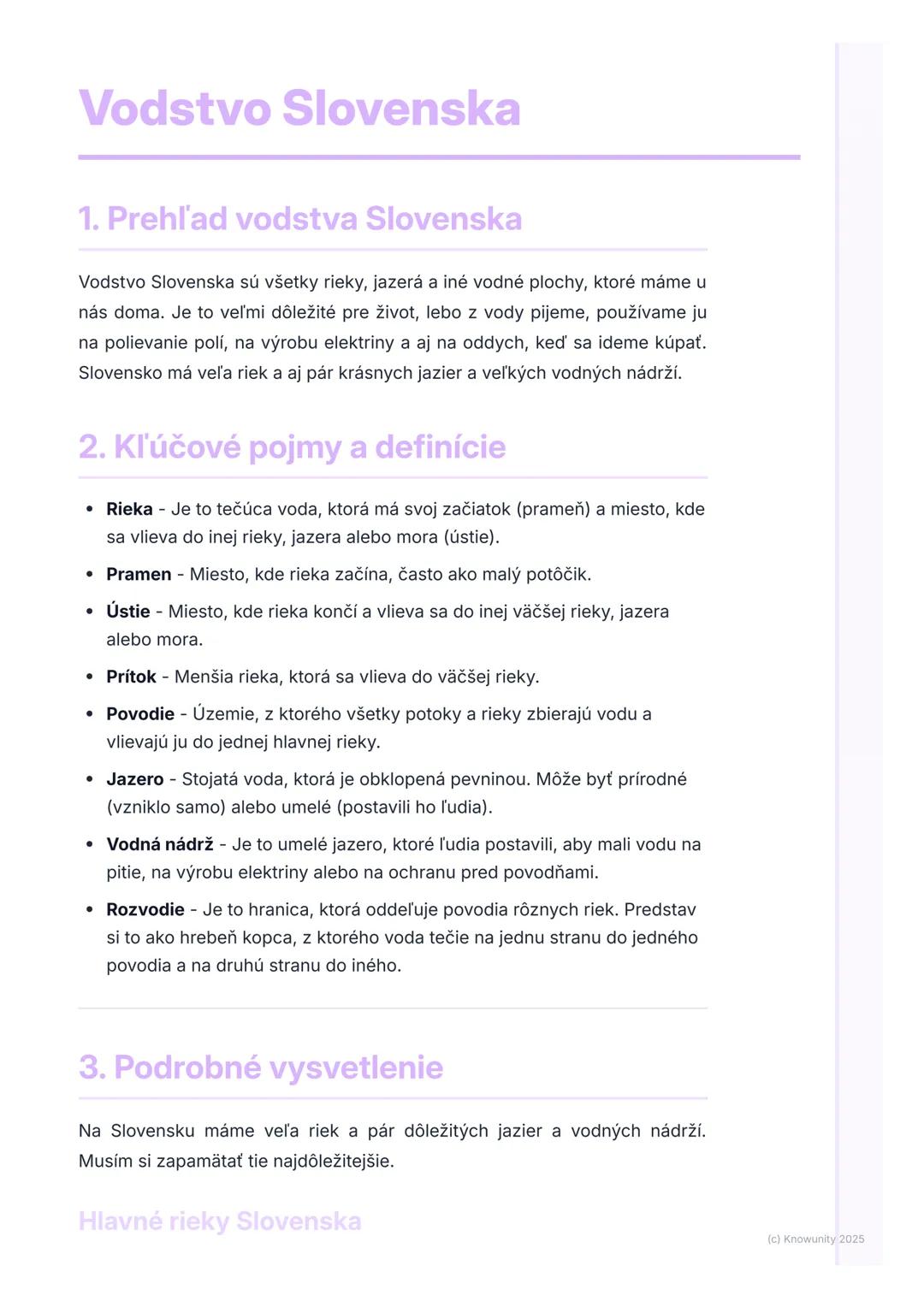 # Vodstvo Slovenska

1. Prehľad vodstva Slovenska

Vodstvo Slovenska sú všetky rieky, jazerá a iné vodné plochy, ktoré máme u
nás doma. Je t