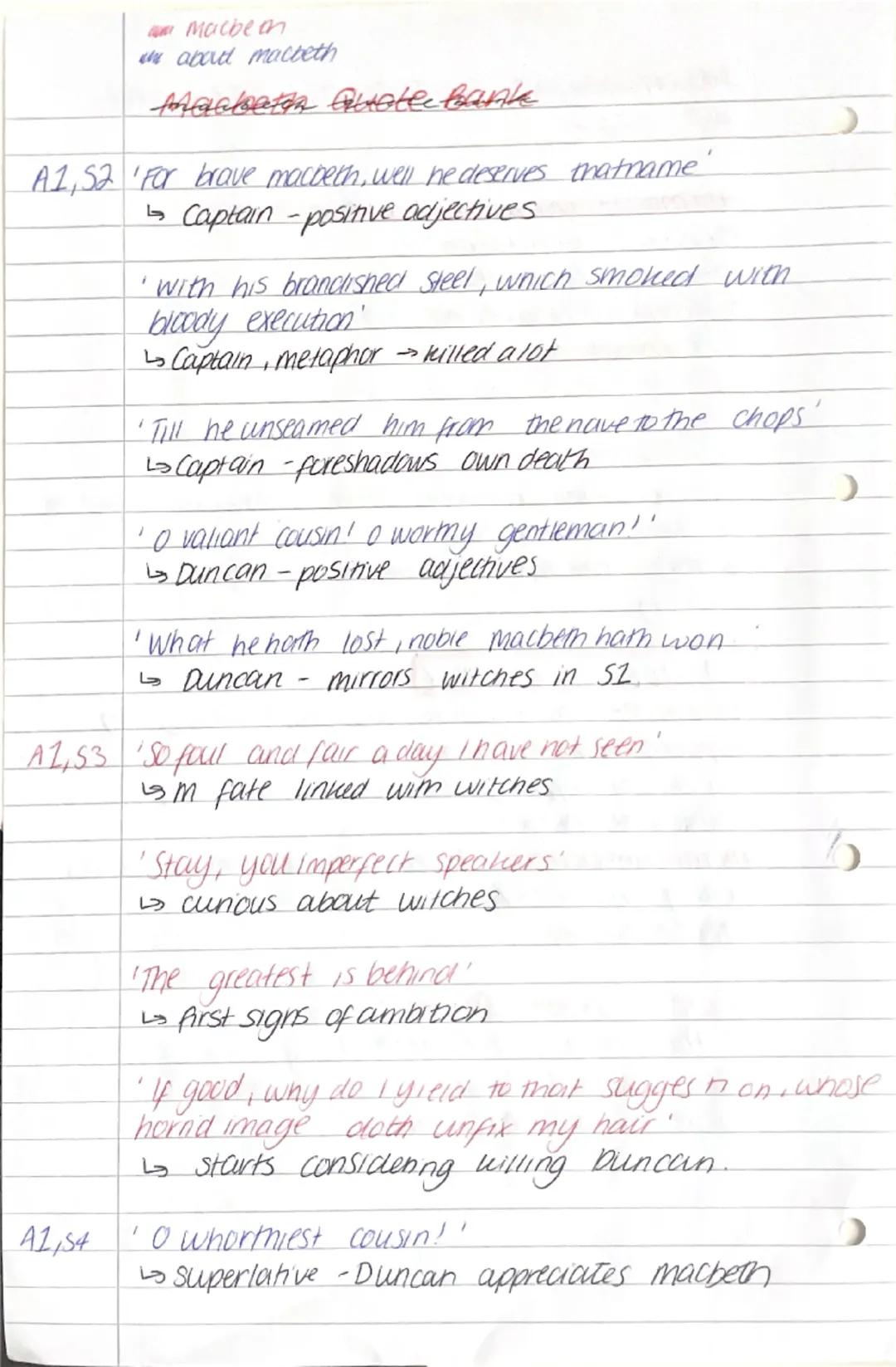 --- OCR Start ---
Macbe on
me abad macteth
Macbeth Quote Bank
A1, 52 'For brave macbeth, well he deserves thatname'
Captain - positive adjec