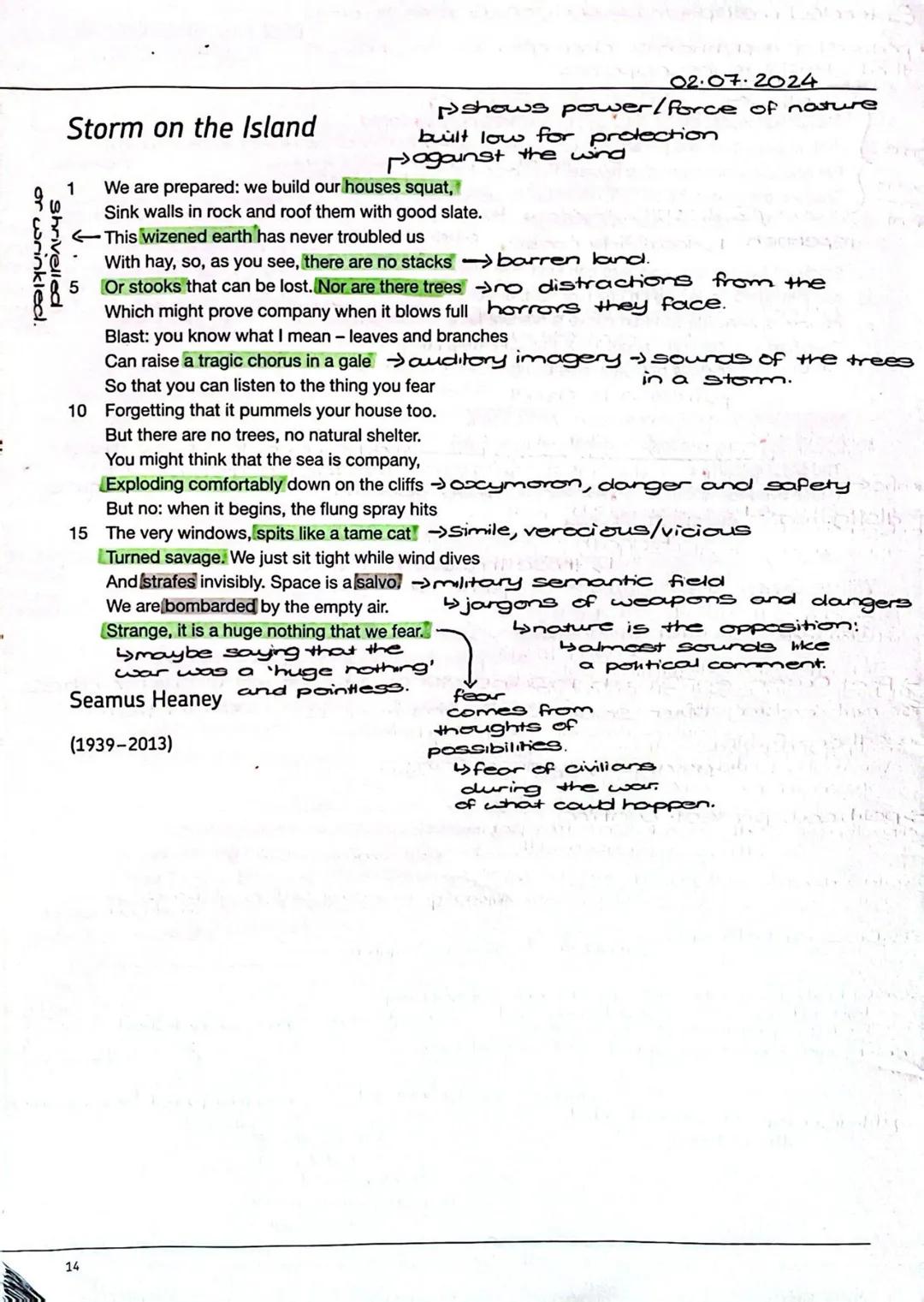 Storm on the Island Annotated Poem | AQA GCSE English | Power and Conflict