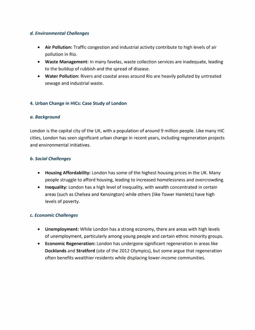Urban Issues and Challenges - GCSE Geography
Urban areas are growing rapidly across the world, particularly in low-income and newly
emerging