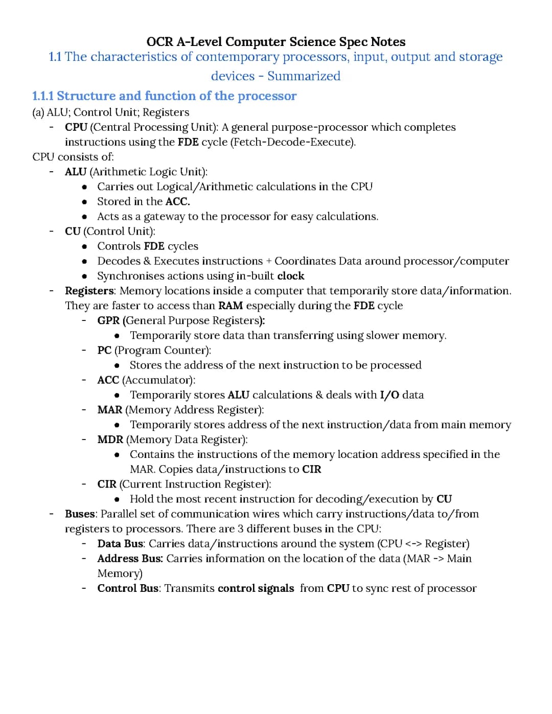 OCR H446 1.1 Characteristics of Contemporary Processors 