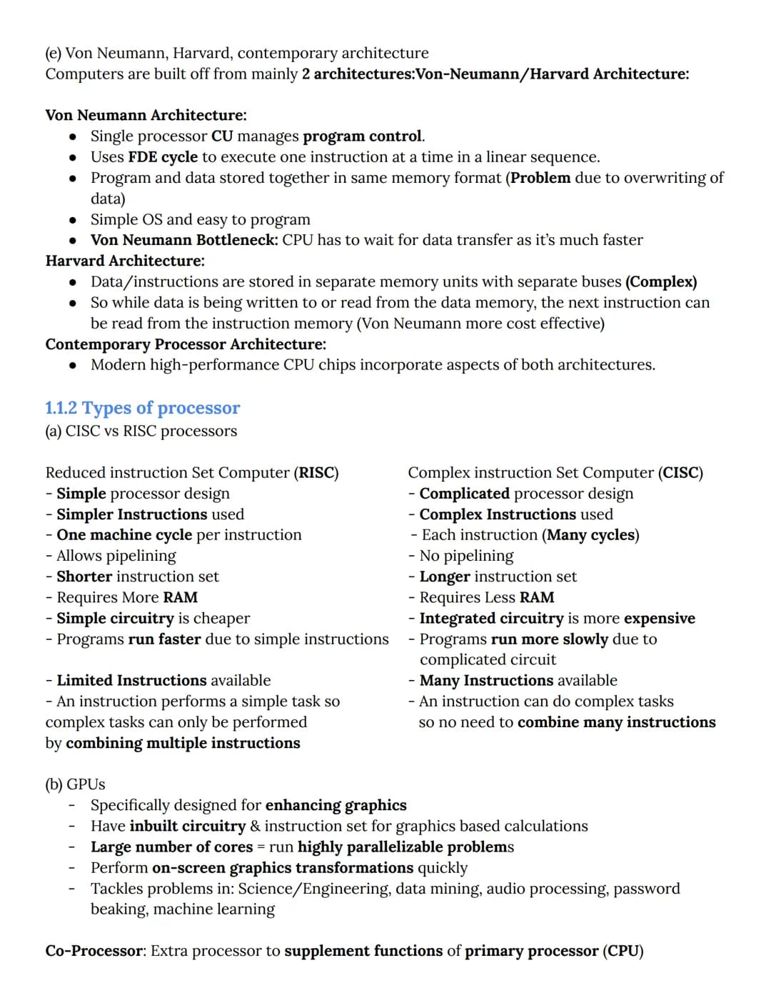 OCR A-Level Computer Science Spec Notes
1.1 The characteristics of contemporary processors, input, output and storage
devices - Summarized
1