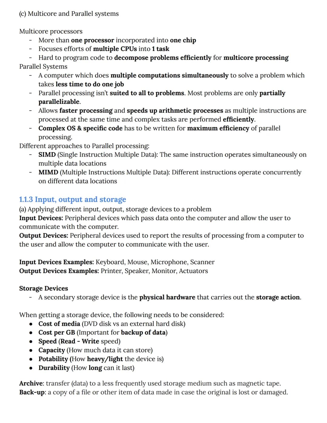 OCR A-Level Computer Science Spec Notes
1.1 The characteristics of contemporary processors, input, output and storage
devices - Summarized
1