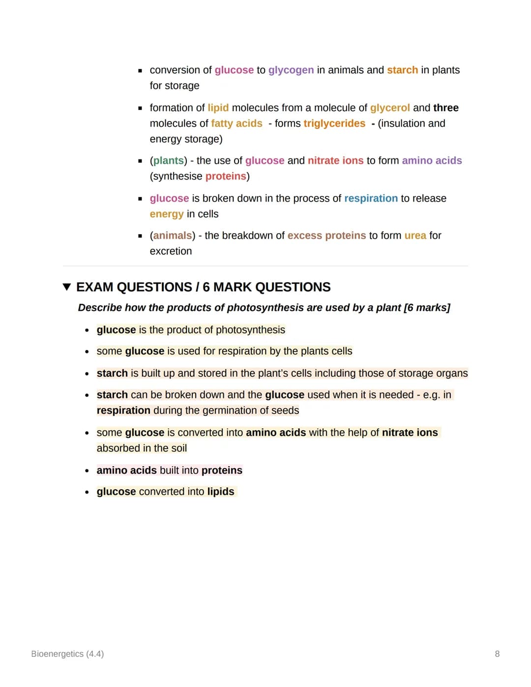 Bioenergetics (4.4)
TOPIC 4 AQA GCSE BIOLOGY
▼ KEY TERMS
• Aerobic respiration - A form of respiration that uses oxygen to release energy
fr