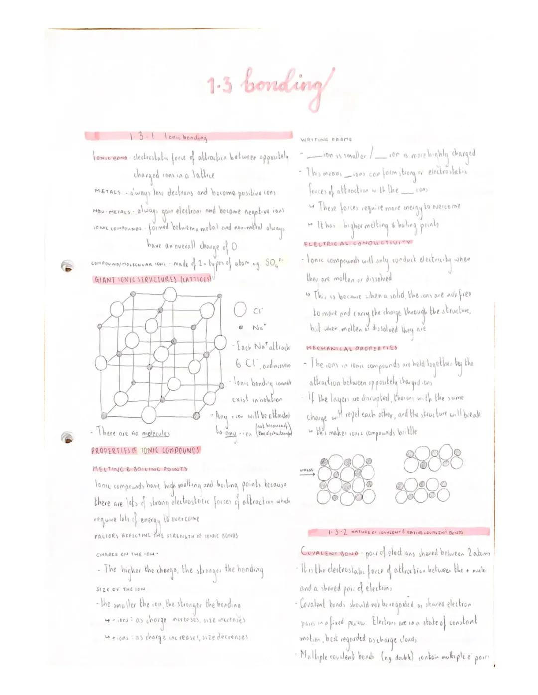 AQA A Level Chemistry: Bonding Questions, Notes & Answers (Section 1.3)