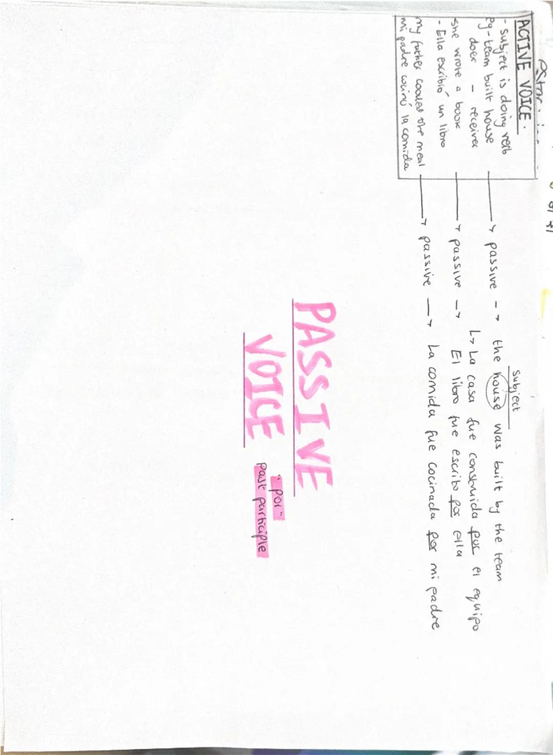Stor
ACTIVE VOICE
- subject is doing verb
Pg-team built house
doer
-
receiver
She wrote a book
·Ella escribió un libro
my father cooled the 