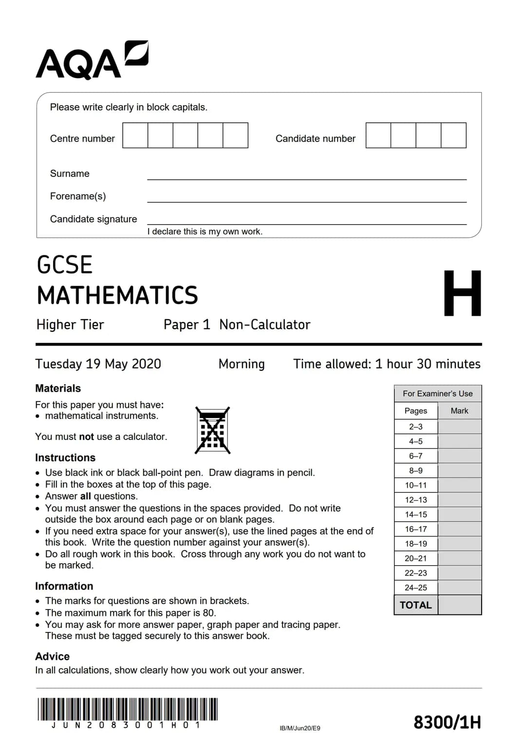 AQA Maths Paper 1 November 2021