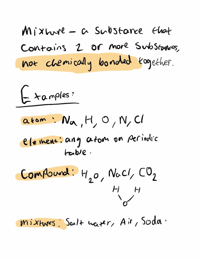 Atoms, elements, compounds and
mixtures.
atom- Smallest part of an element
that can exist.
element- a Substance that consists
of only I type