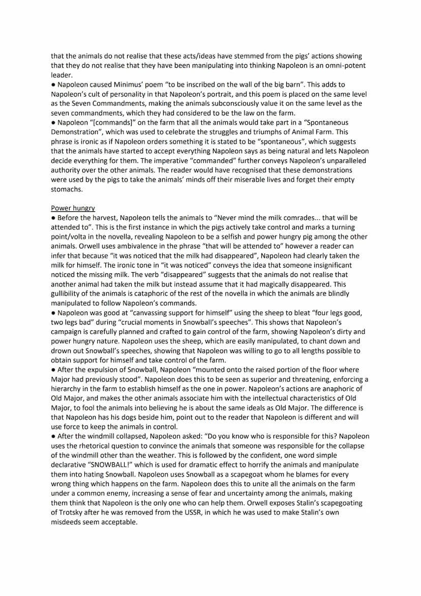 NAPOLEON
Ruthless
• Napoleon is described in his introduction as having a "reputation of getting his
own way". Napoleon is immediately sugge