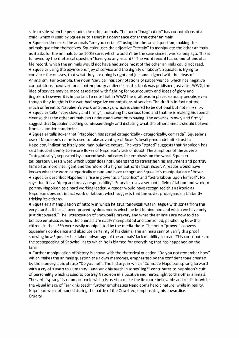 NAPOLEON
Ruthless
• Napoleon is described in his introduction as having a "reputation of getting his
own way". Napoleon is immediately sugge