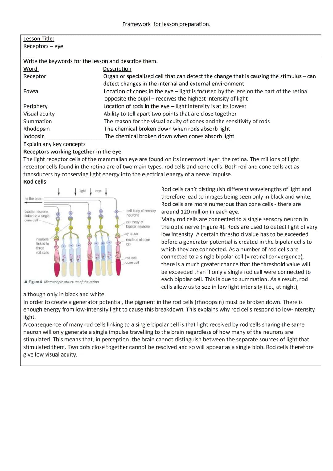 Framework for lesson preparation.
Lesson Title:
Survival and response - taxes and kineses
Write the keywords for the lesson and describe the