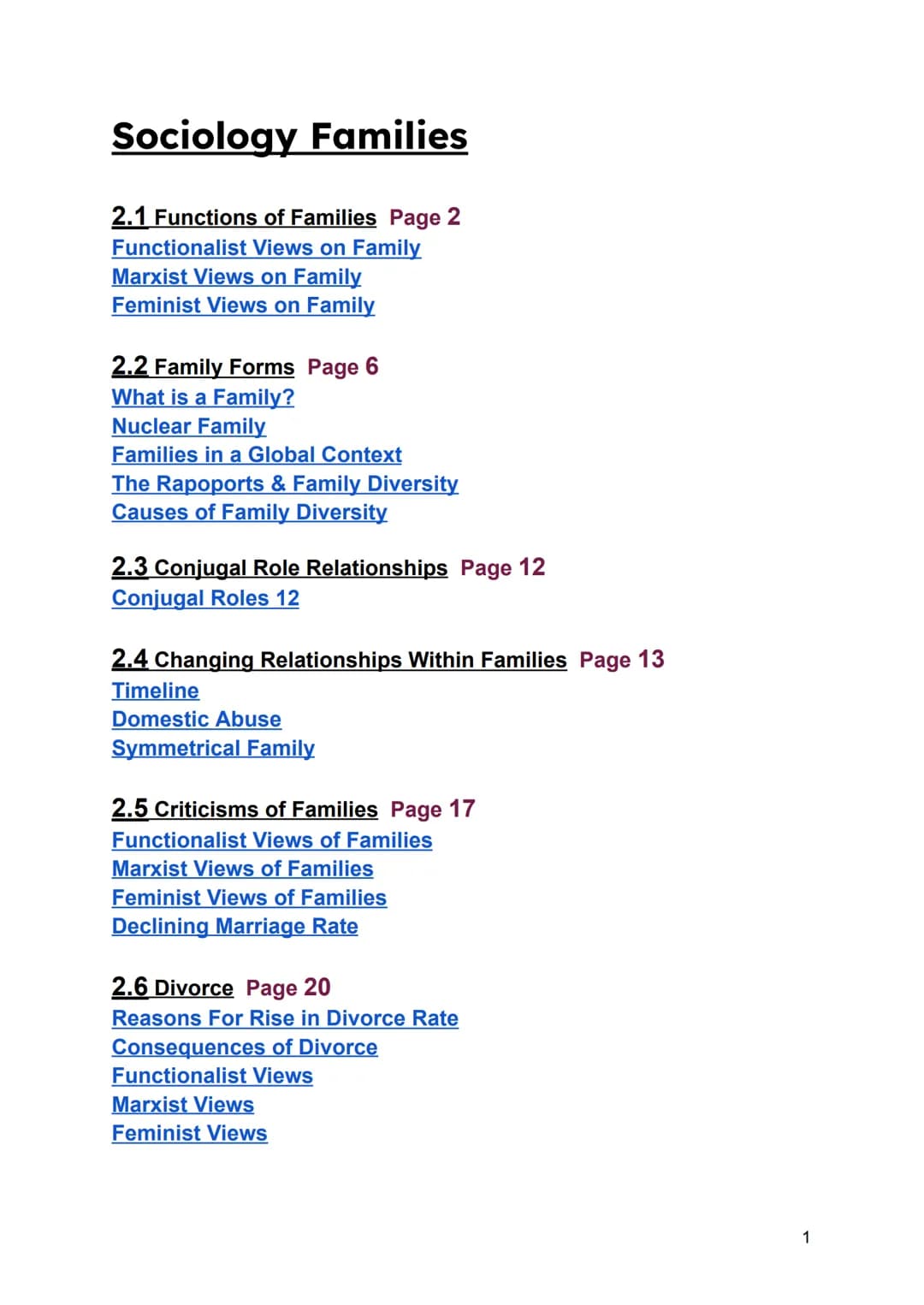 Sociology Families
2.1 Functions of Families Page 2
Functionalist Views on Family
Marxist Views on Family
Feminist Views on Family
2.2 Famil
