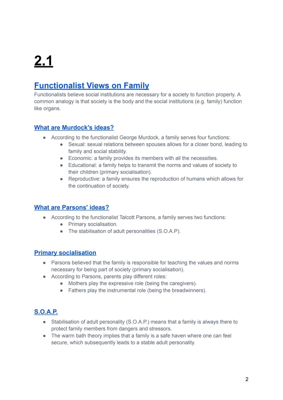Sociology Families
2.1 Functions of Families Page 2
Functionalist Views on Family
Marxist Views on Family
Feminist Views on Family
2.2 Famil
