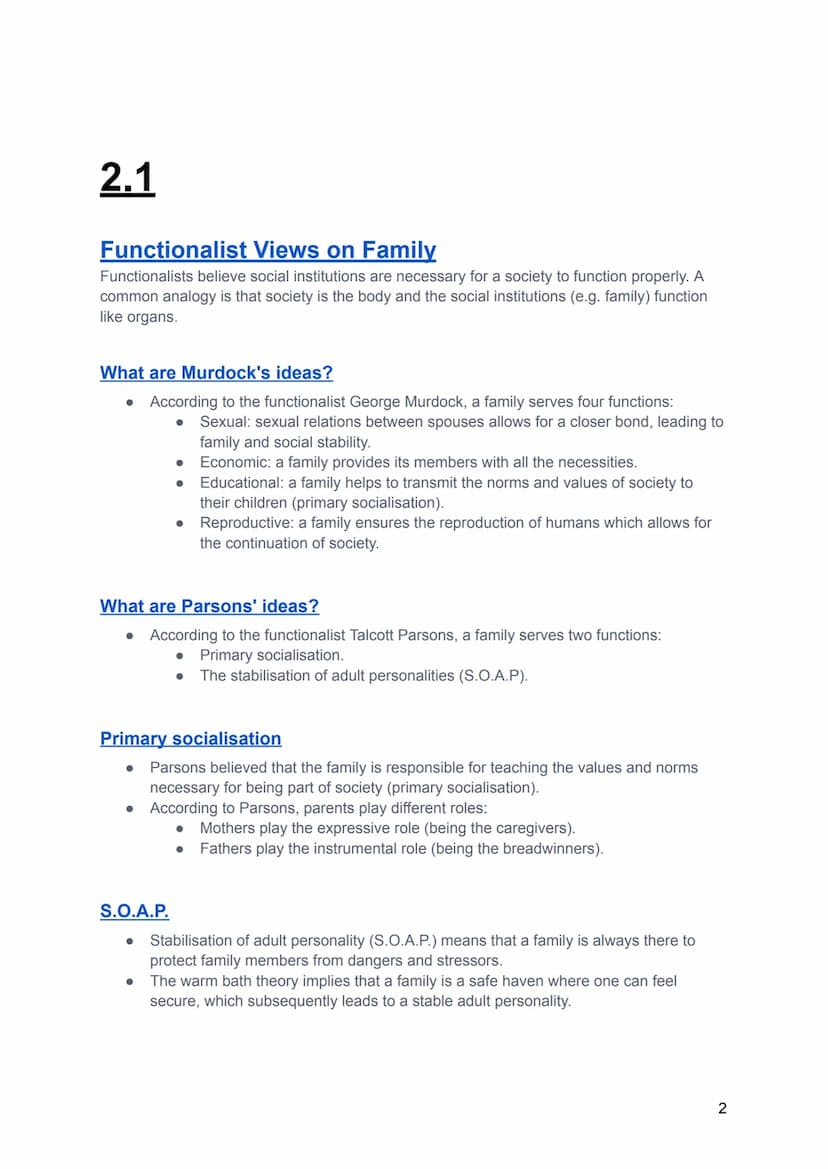 Sociology Families
2.1 Functions of Families Page 2
Functionalist Views on Family
Marxist Views on Family
Feminist Views on Family
2.2 Famil