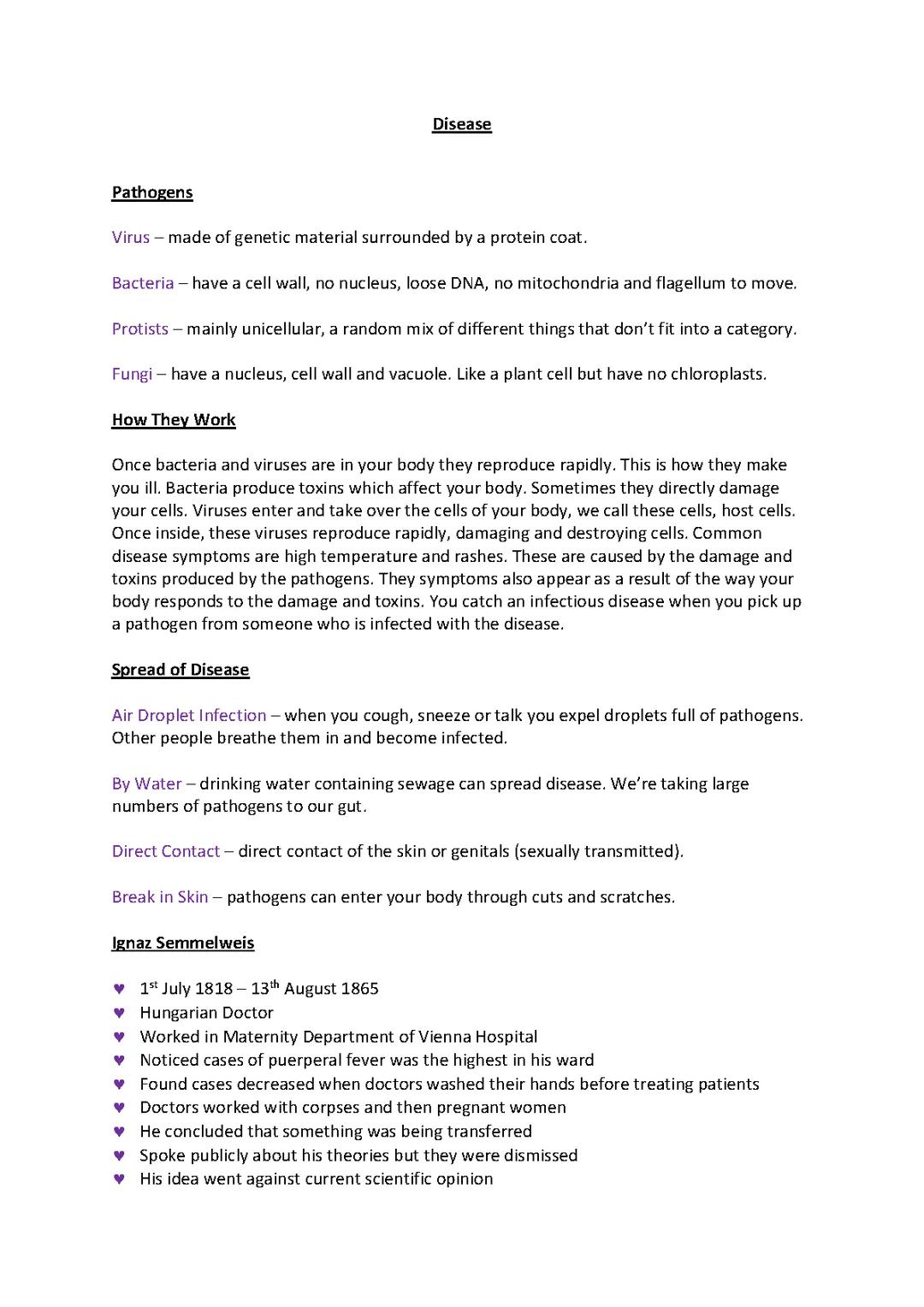 Biology GCSE Notes - Diseases
