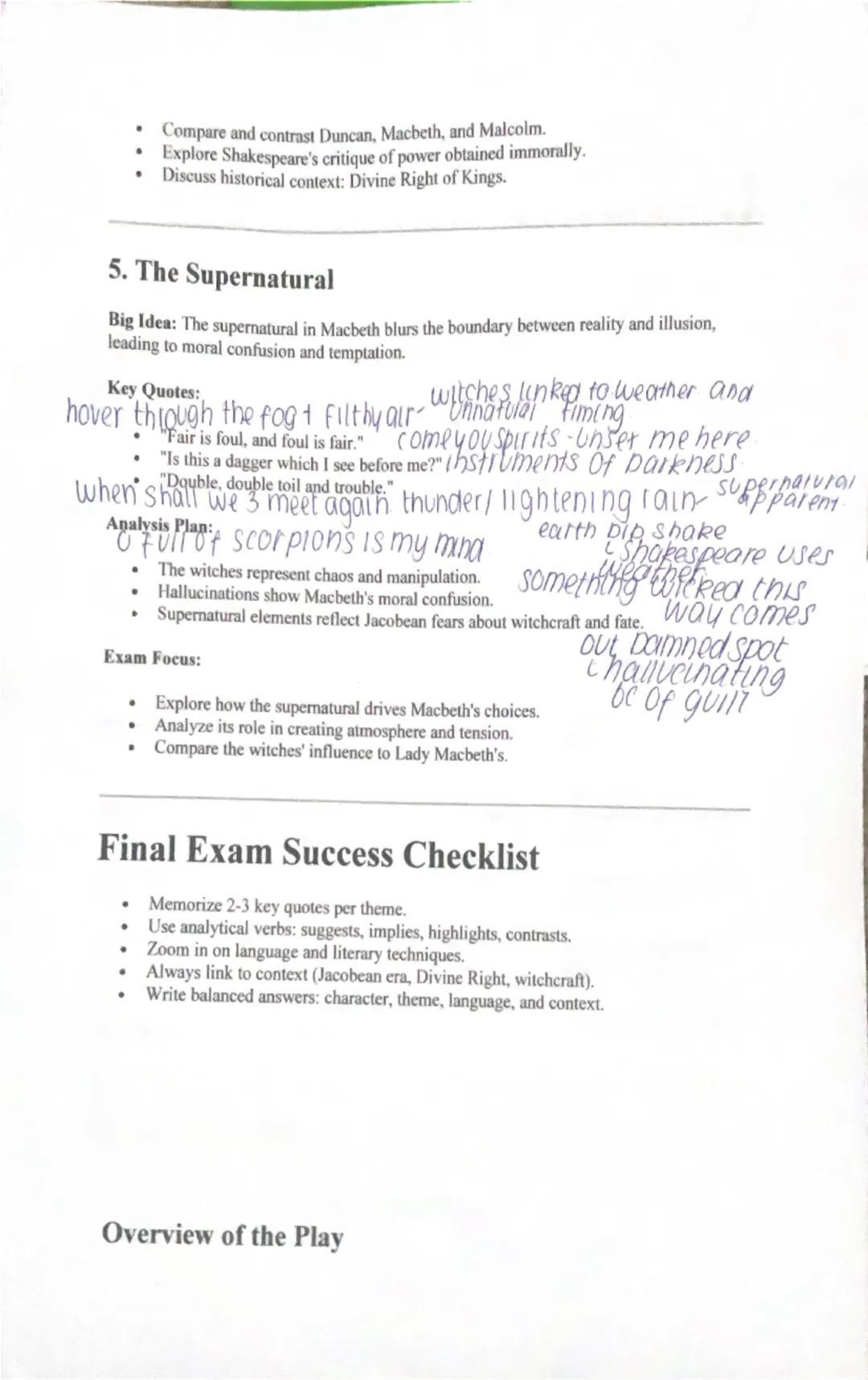 # Key Themes & Analysis Plans

## 1. Ambition

**Big Idea:** Shakespeare presents ambition as a destructive and morally corrupting force.
Ma