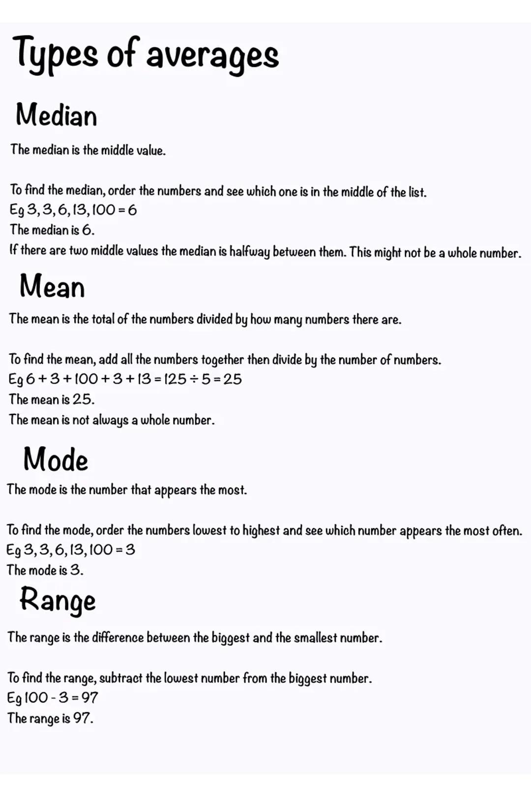 Types of Averages: Median, Mean, Mode, Range