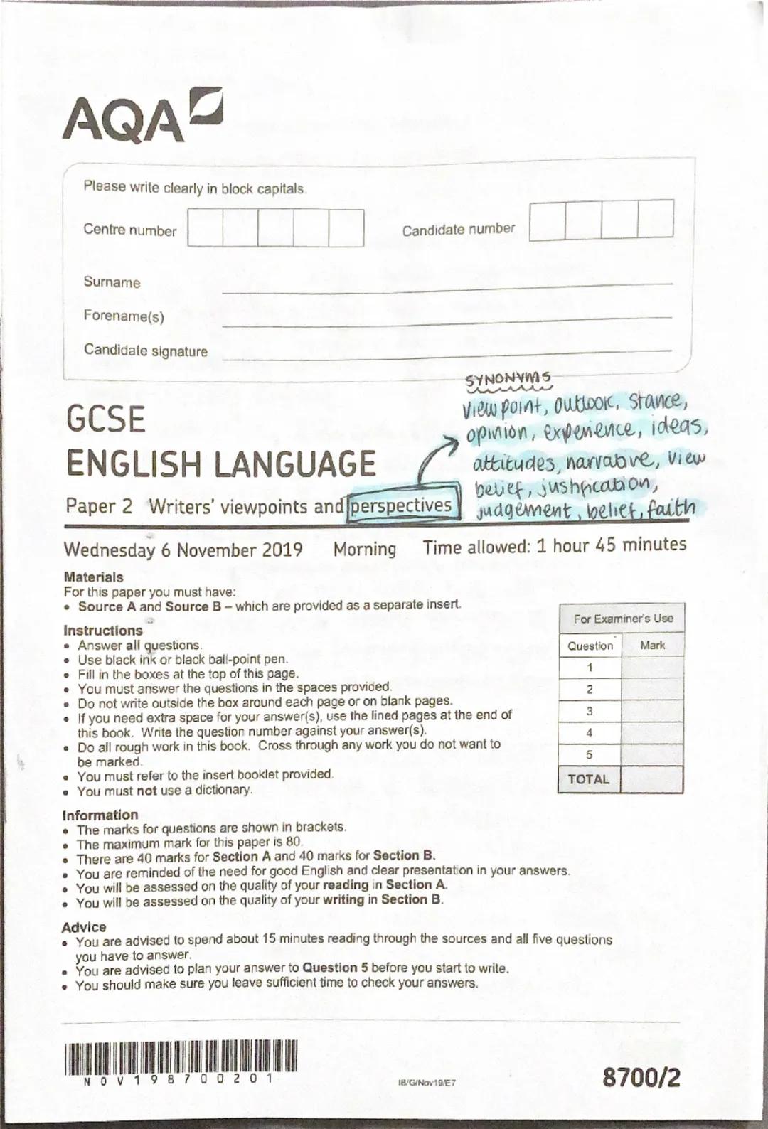 English Language Paper 2 (Annotated!)