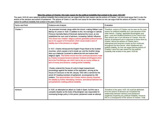 Know Were the actions of Charles I the main reason for the political instability that existed in the years 1625-46? thumbnail