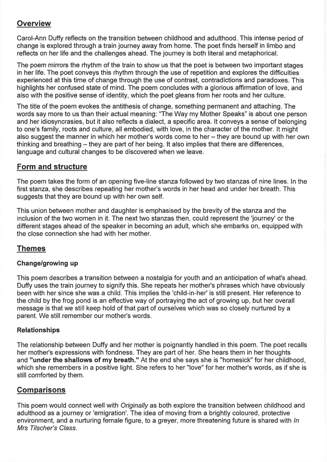 The words being in
her head shows a
deep and personal
bond between them. I say her phrases to myself

Oxymoron reflects the
Speaker's confus