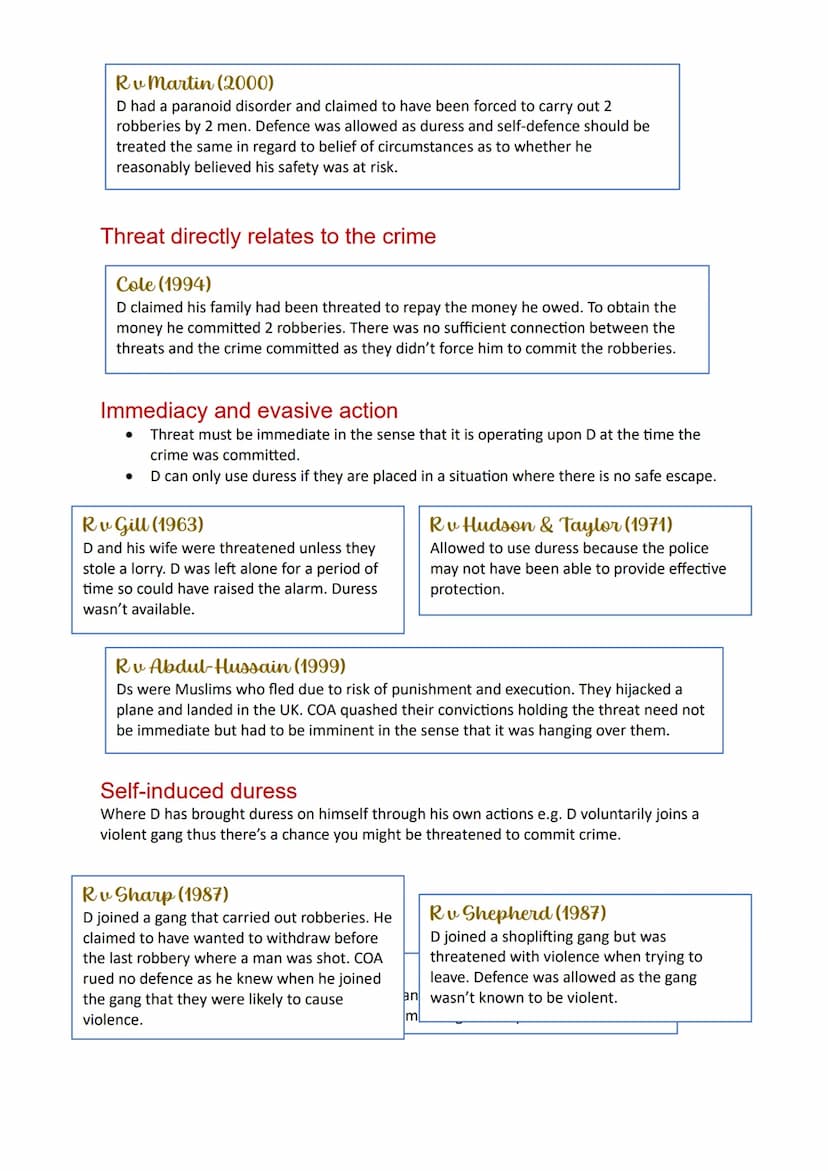 Criminal
Defences:
Duress Introduction
Duress is where there is a threat of harm if D does not commit a particular crime.
• It is a complete