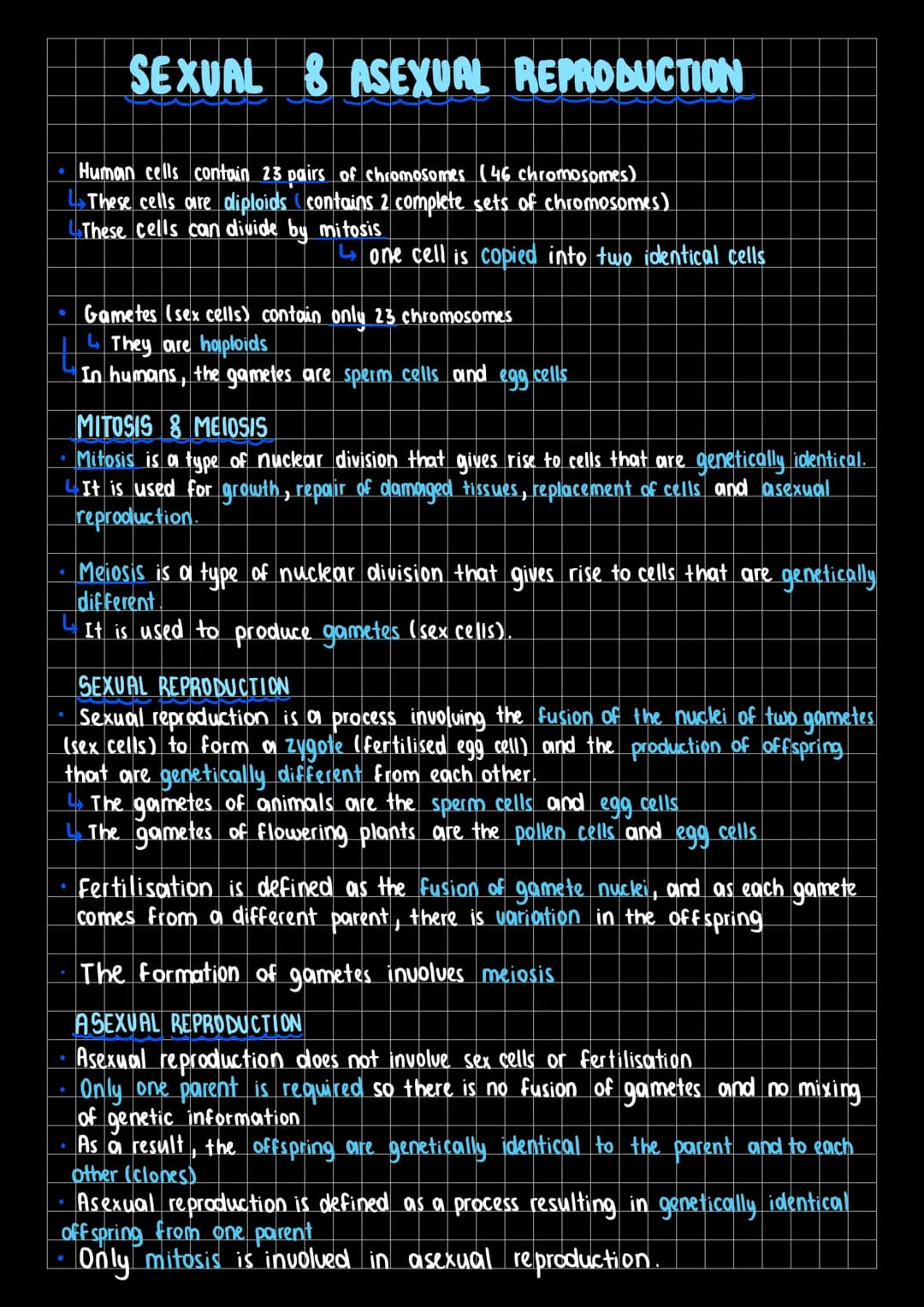 SEXUAL & ASEXUAL REPRODUCTION
Human cells contain 23 pairs of chromosomes (46 chromosomes)
These cells are diploids contains 2 complete sets