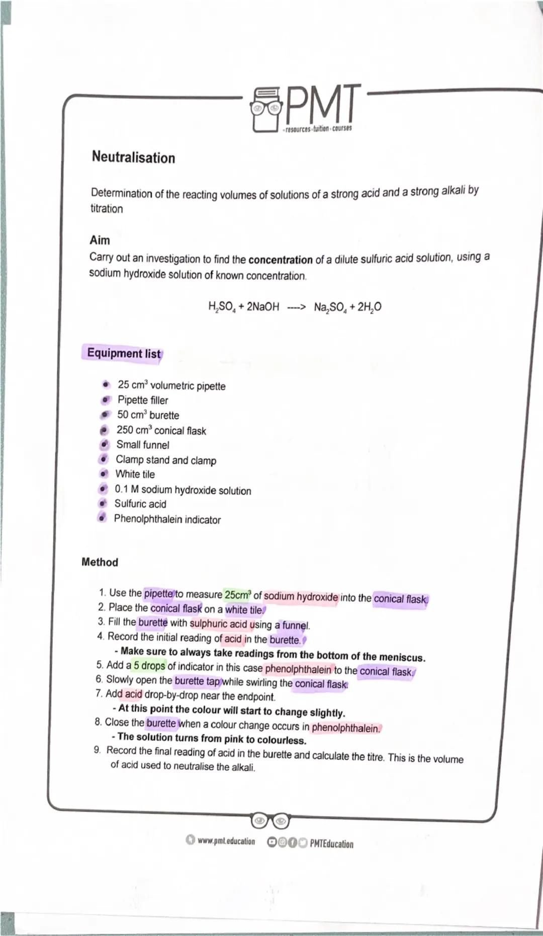 PMT
-resources-tuition-courses
AQA Chemistry GCSE
Required Practical 1
Making Salts
Methods taken from the AQA Required Practical Handbook
w