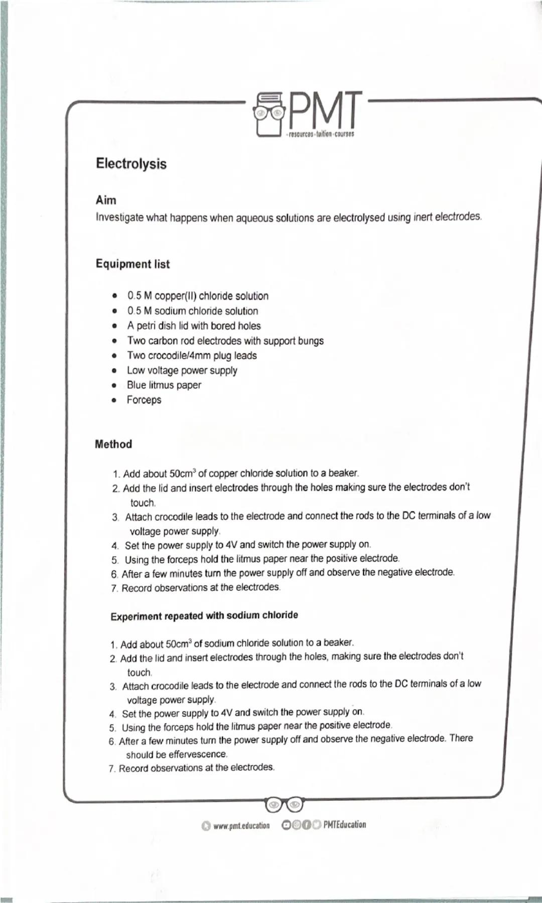 PMT
-resources-tuition-courses
AQA Chemistry GCSE
Required Practical 1
Making Salts
Methods taken from the AQA Required Practical Handbook
w
