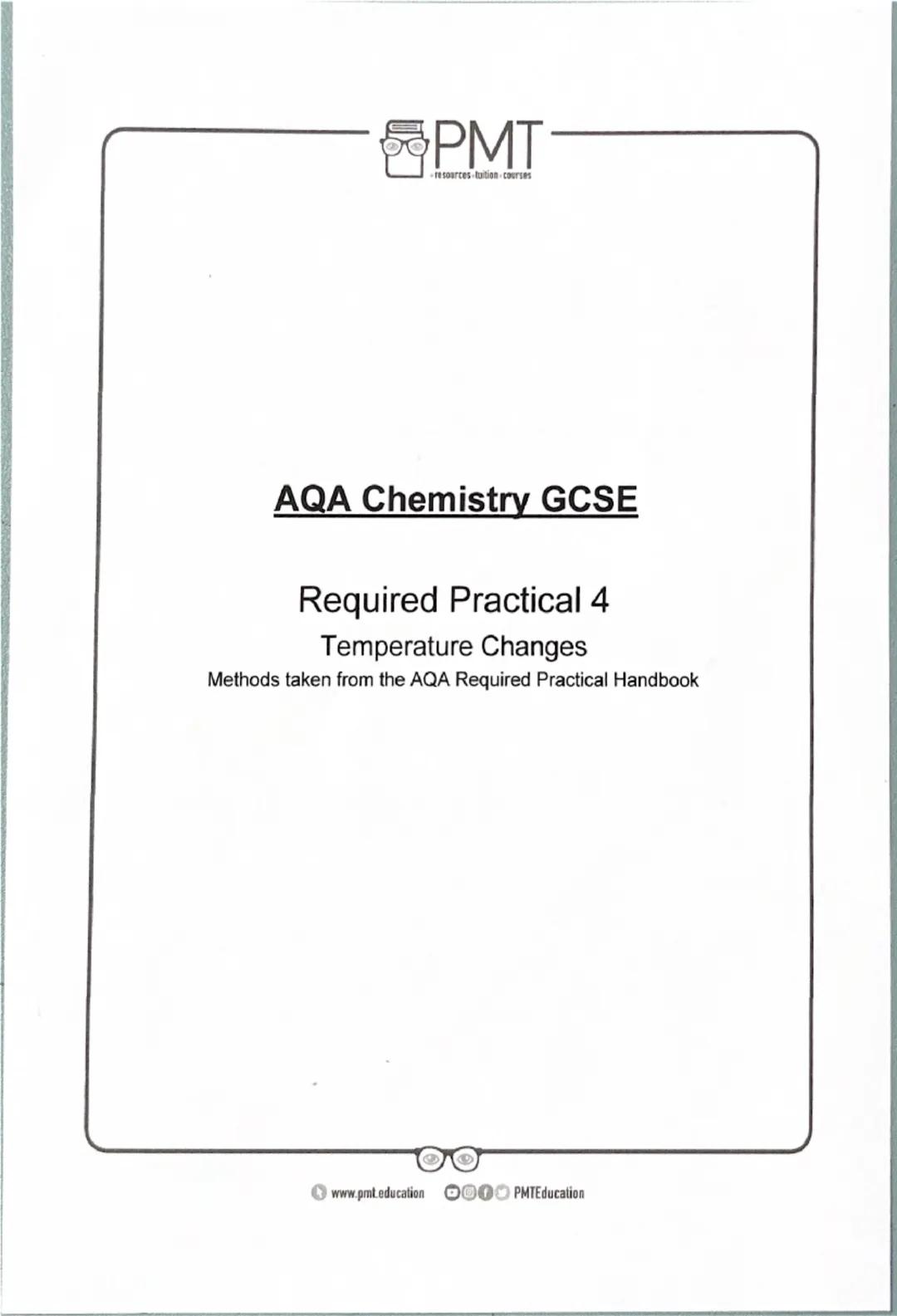 PMT
-resources-tuition-courses
AQA Chemistry GCSE
Required Practical 1
Making Salts
Methods taken from the AQA Required Practical Handbook
w