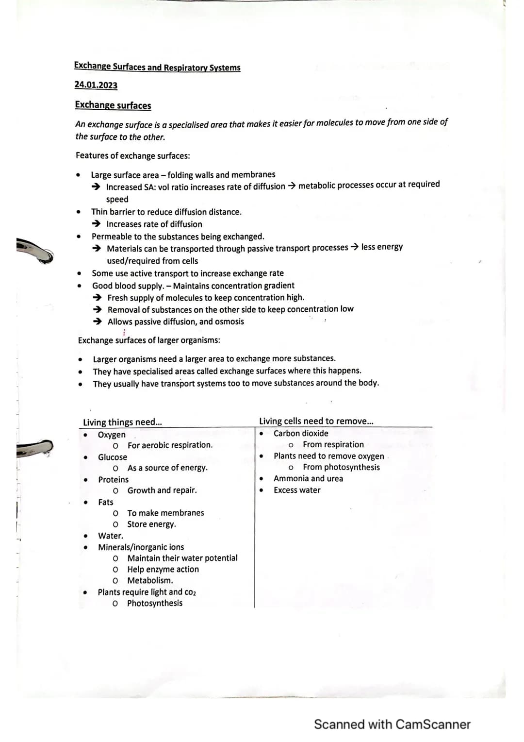 Exchange Surfaces and Respiratory Systems
24.01.2023
Exchange surfaces
An exchange surface is a specialised area that makes it easier for mo