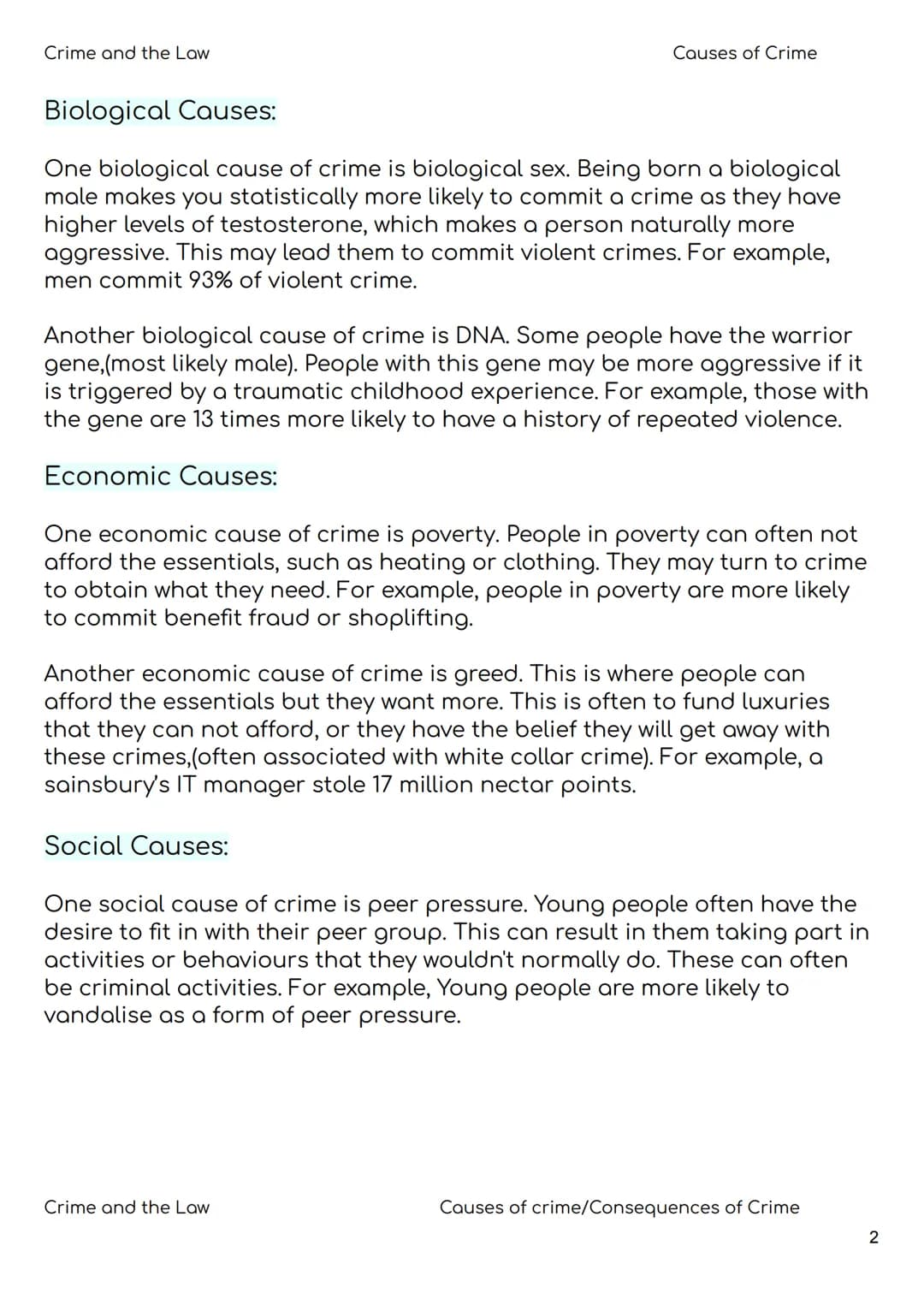 Nat 5 Modern Studies
Revision Booklet
Unit 1- Crime and the Law:
• Causes of Crime
Consequences of Crime
• Where, When and Who
• The Police
