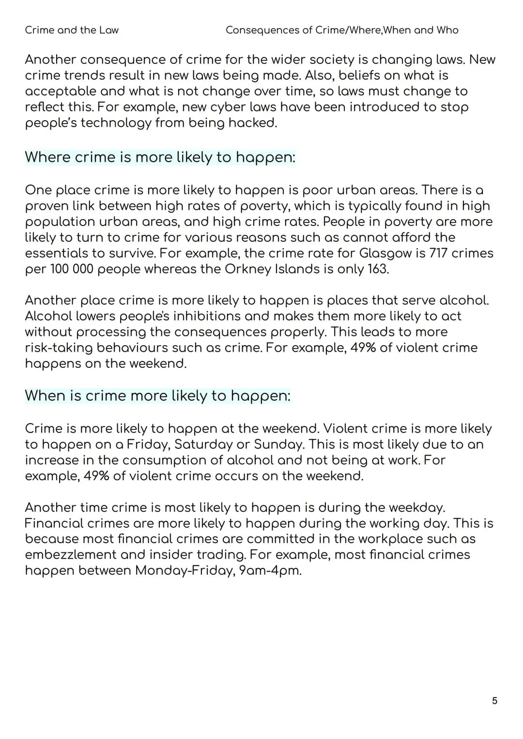 Nat 5 Modern Studies
Revision Booklet
Unit 1- Crime and the Law:
• Causes of Crime
Consequences of Crime
• Where, When and Who
• The Police
