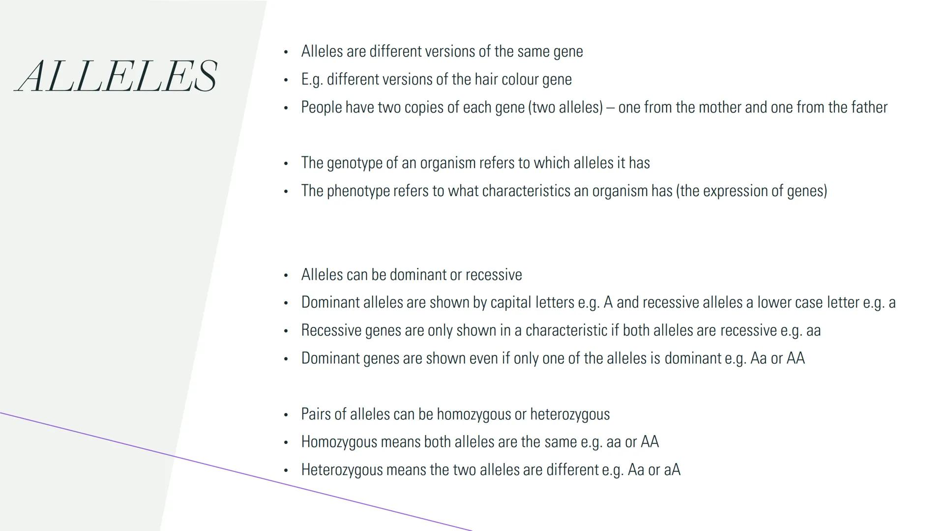 GENETICS GENETICS

• DNA - a chemical polymer with a double helix
 structure that carries genetic information

• Gene - a short section of D
