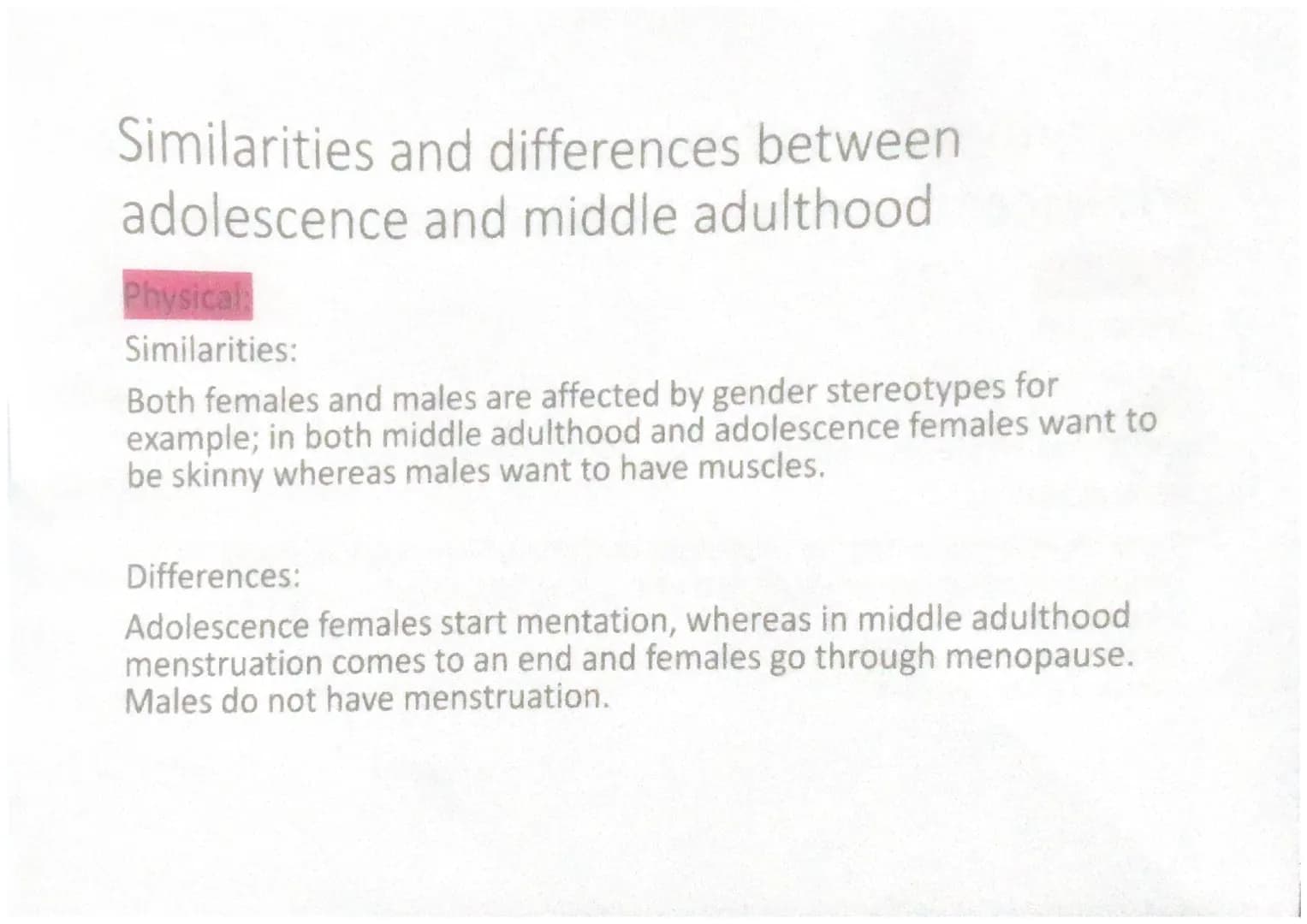 Adolescence 9-18 Physical development
Facial hair
ges
-gain weight
-body hair
-puberty
-acne
Host all baby teeth
Both
Intellectual
developme
