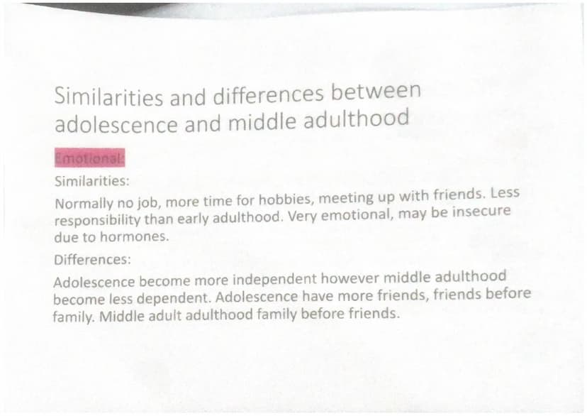 Adolescence 9-18 Physical development
Facial hair
ges
-gain weight
-body hair
-puberty
-acne
Host all baby teeth
Both
Intellectual
developme