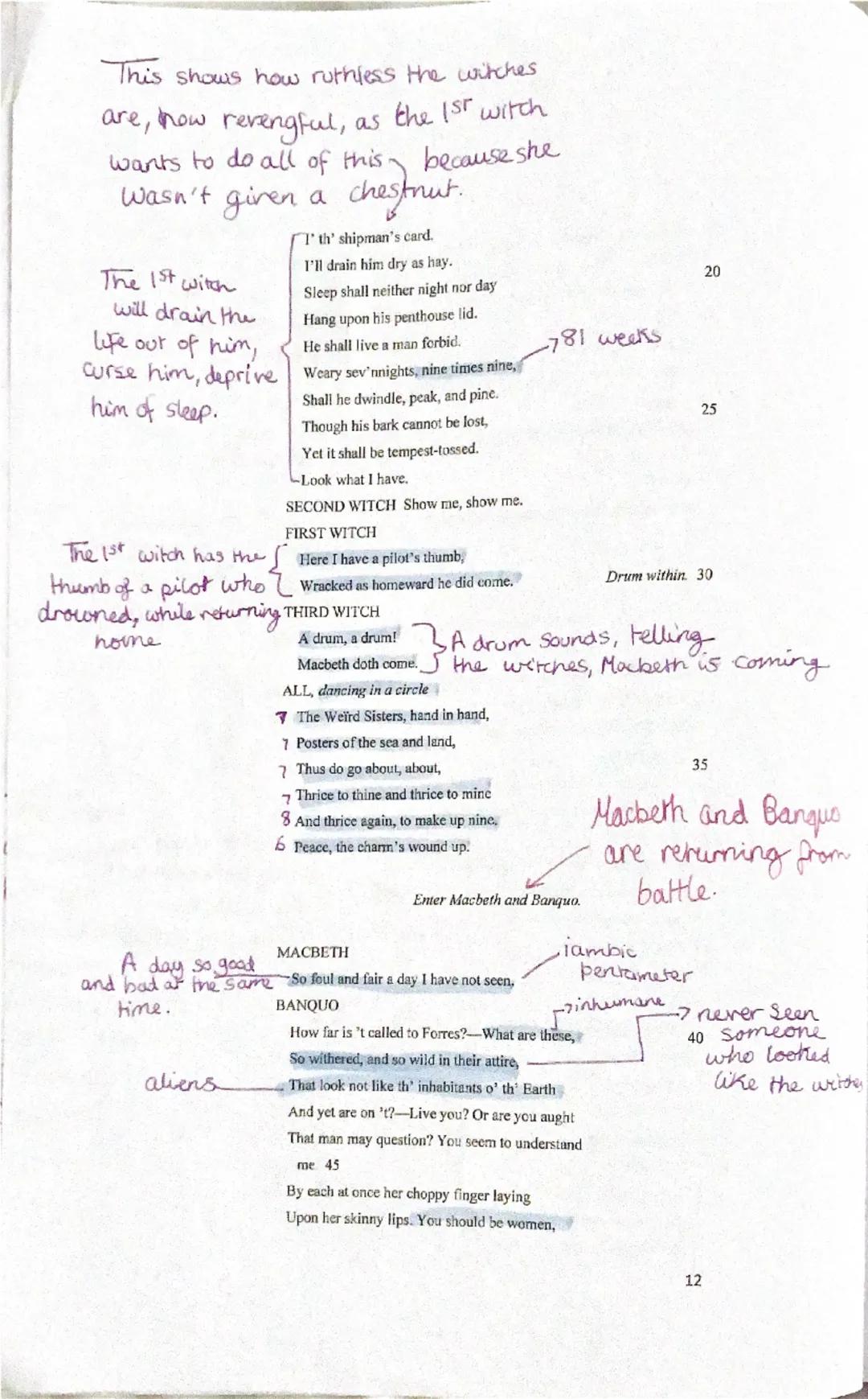 Scene 3
Thunder. Enter the three Witches.
FIRST WITCH Where hast thou been, sister?
SECOND WITCH Killing swine.
Whatever Macdonwald
Lost.
TH