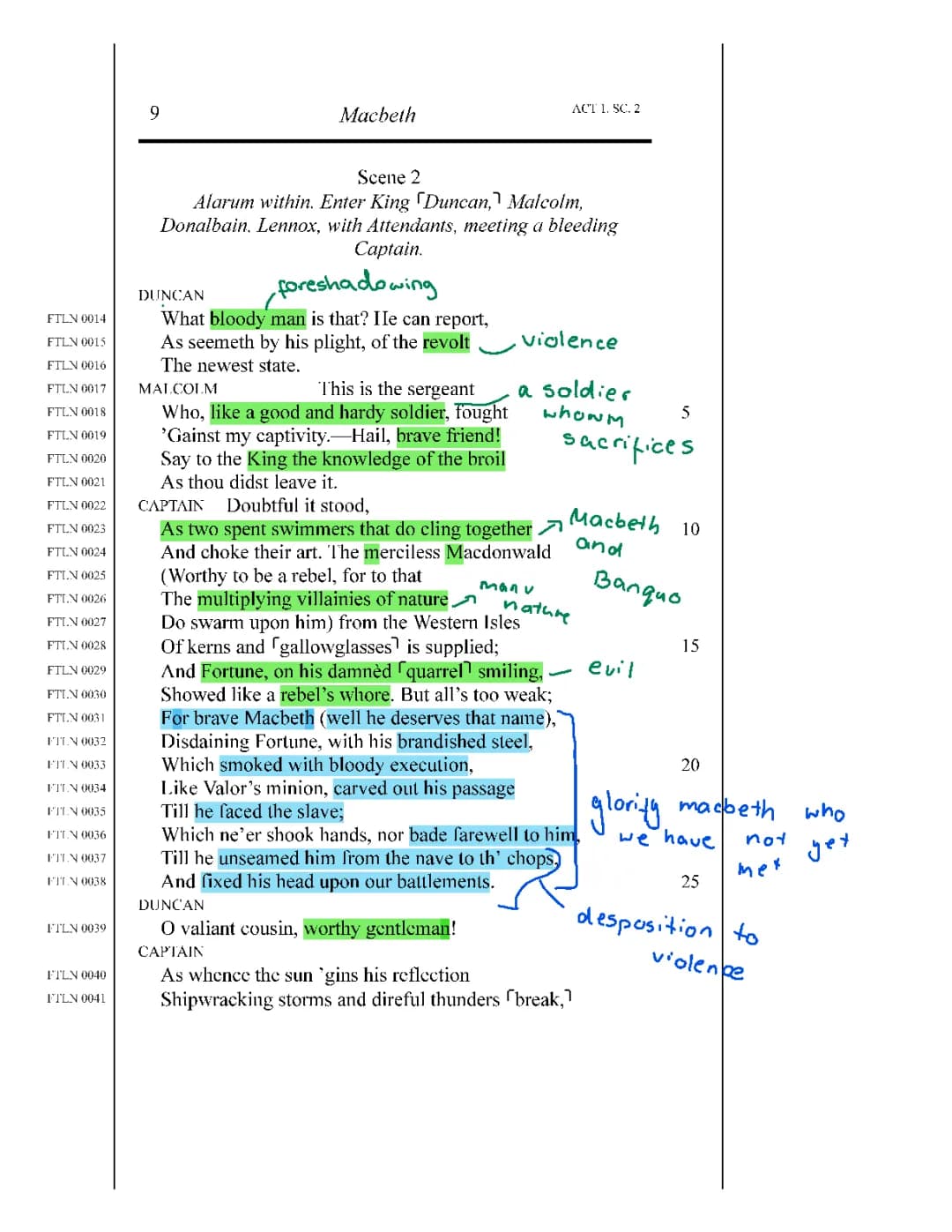 Macbeth Act 1 Scene 2: Simple Annotations, Analysis, and Study Guide