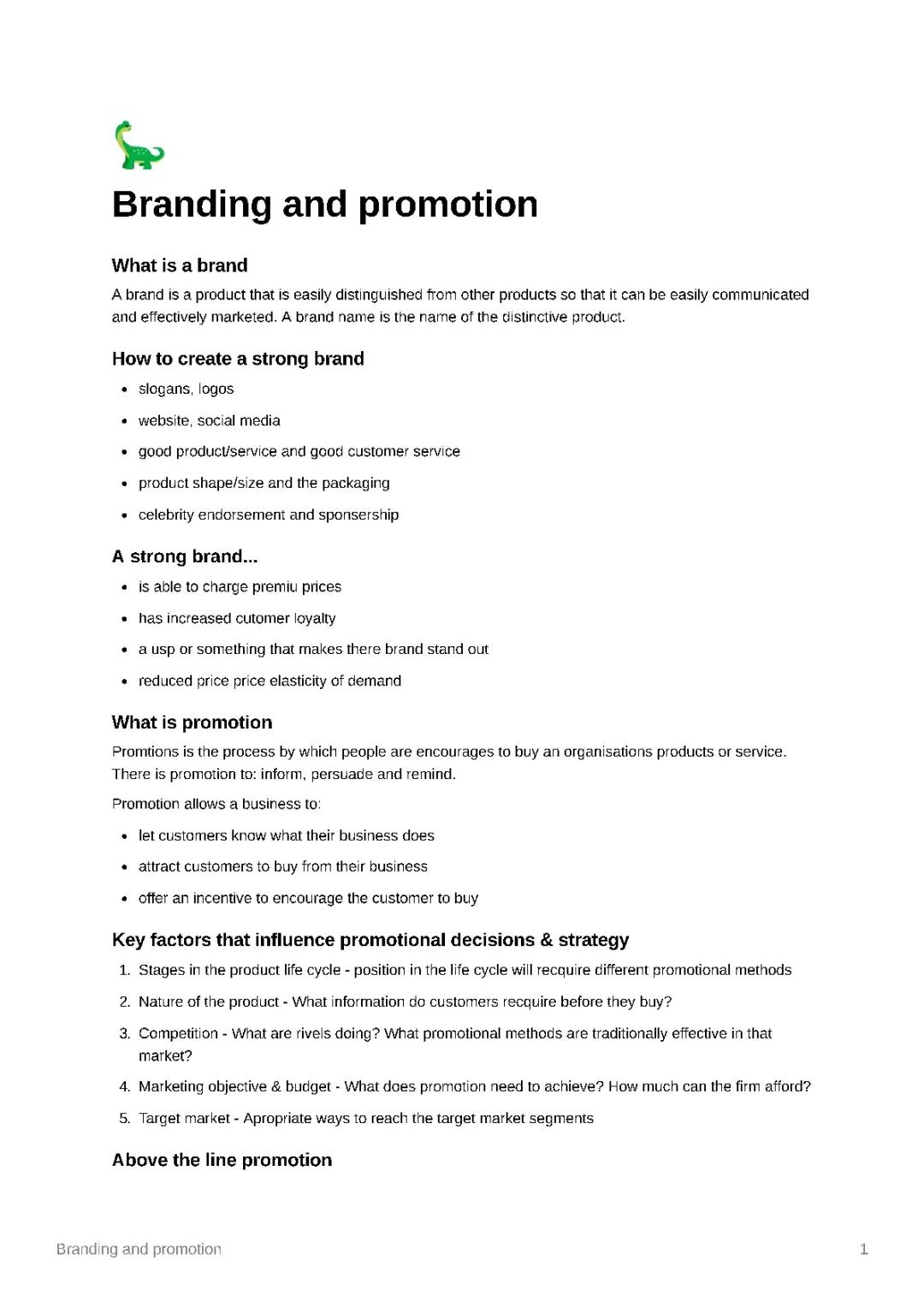 Branding and promotion