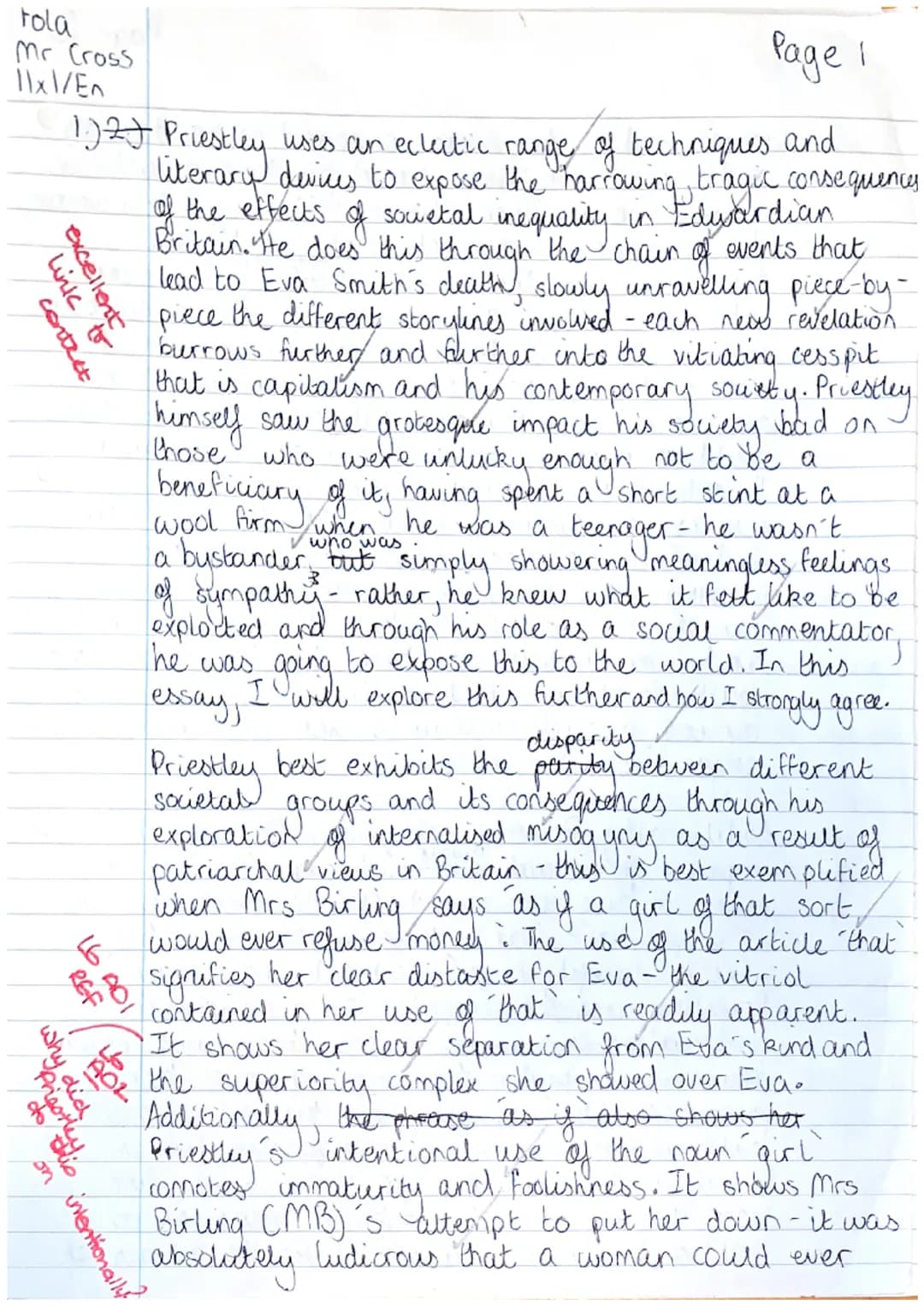 tola
Mr Cross
11x1/En
Page 1
1.)2) Priestley
uses an eclectic range of techniques and
literary devices to expose the harrowing, tragic conse