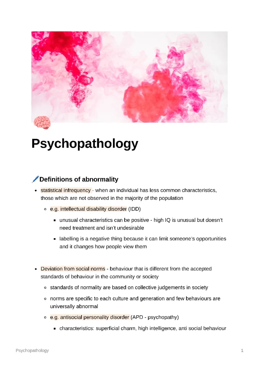 Psychopathology Revision Notes for Students: AQA, Exam Questions, and Abnormality Definitions PDF